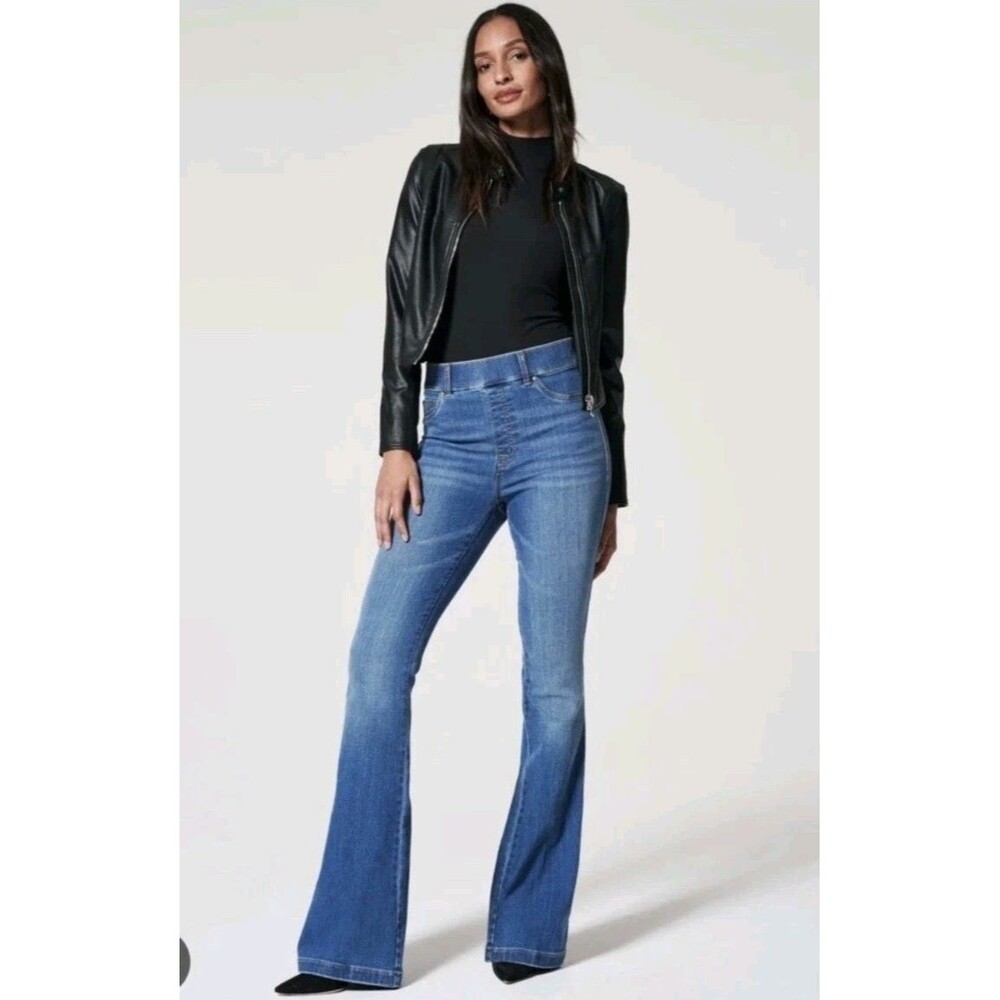 SPANX Bootcut Trouser High Rise Flare Jean Pockets Clean Indigo Size Large 32x33